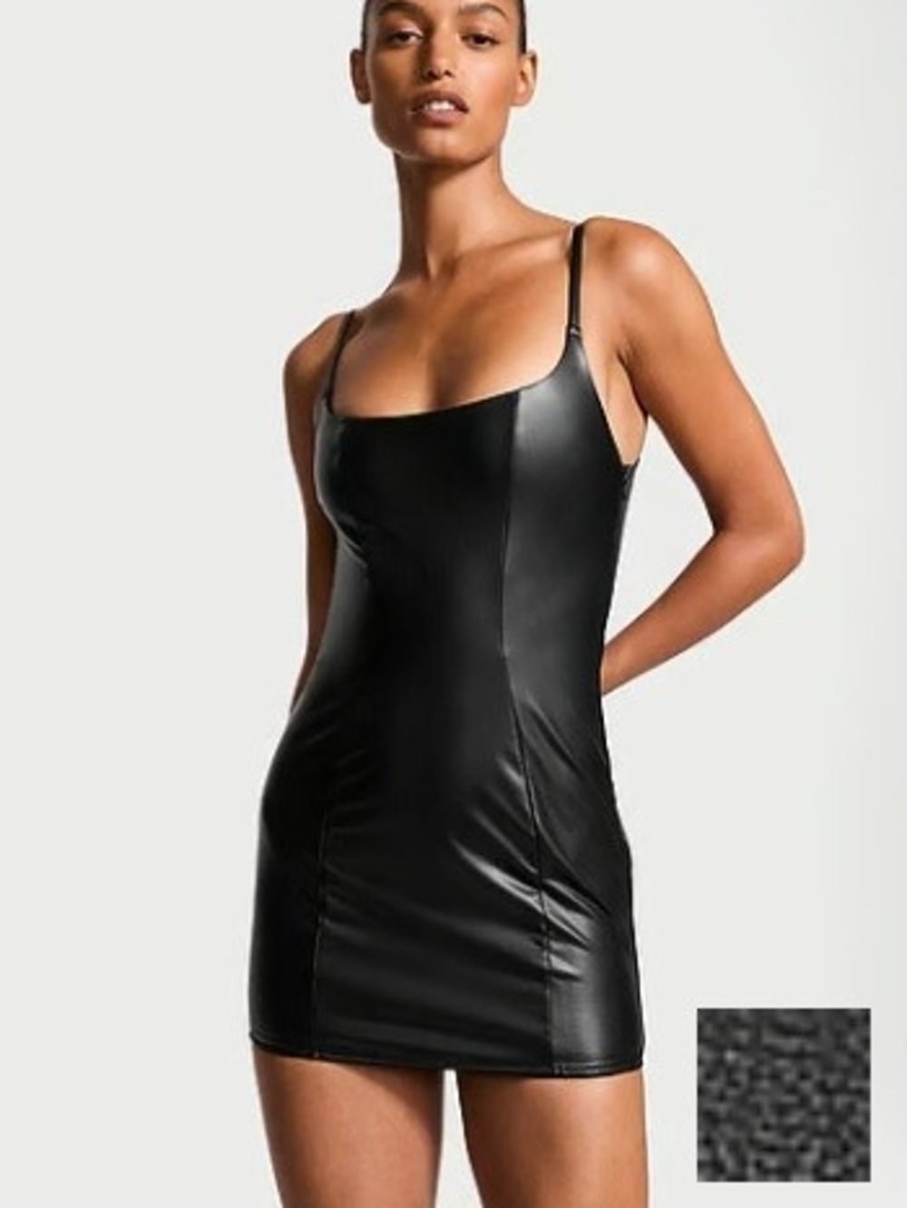 Victoria's Secret Black Faux Leather Mini Slip Dress